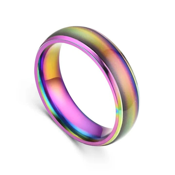 Mood Ring with Thermochromic Color Change and Stainless Steel Band