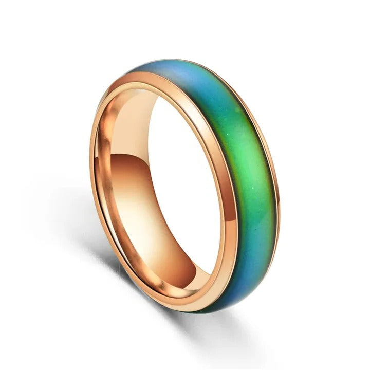 Mood Ring with Thermochromic Color Change and Stainless Steel Band