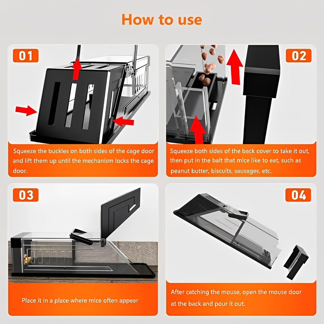 Mouse Trap with Reusable Design and Clear Housing
