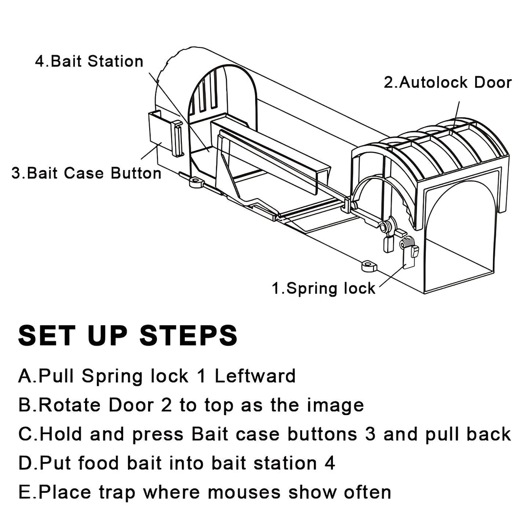 Mouse Trap with Reusable Design and Self-Locking Door