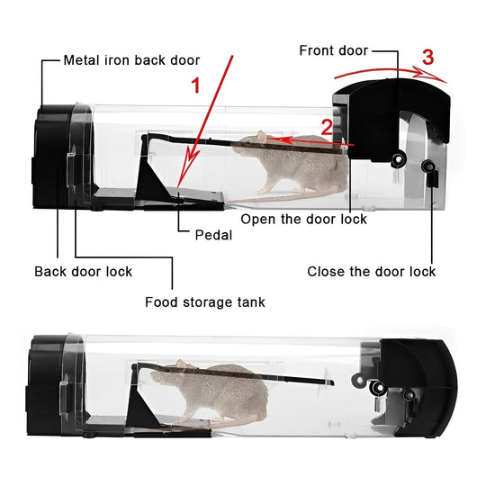 Mouse Trap with Reusable Design and Self-Locking Door