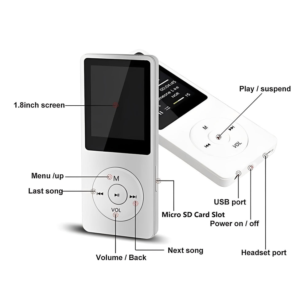 Music Player with Bluetooth and 1.8-Inch Screen