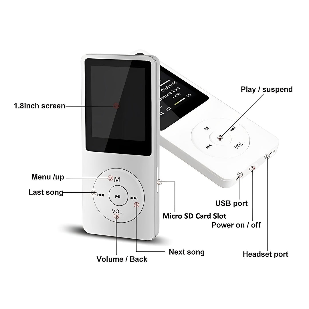 Music Player with Bluetooth and 1.8-Inch Screen