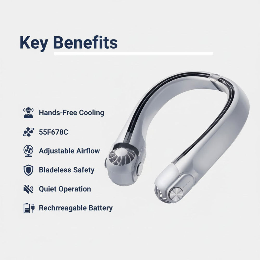 Neck Fan with Wearable Design and Rechargeable Battery