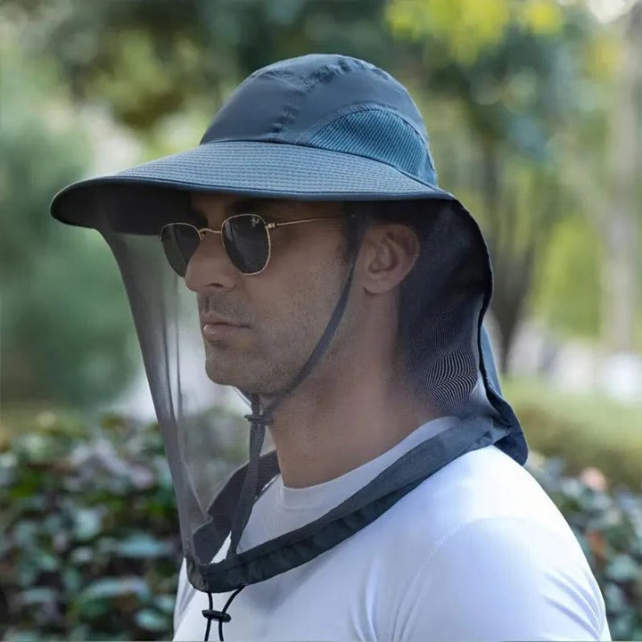 Outdoor Hat with Wide Brim and Mesh Netting