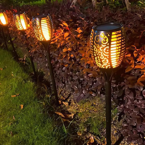 Outdoor Lighting with Solar Power and Flame Effect