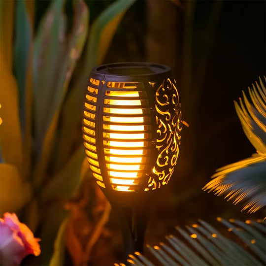 Outdoor Lighting with Solar Power and Flame Effect