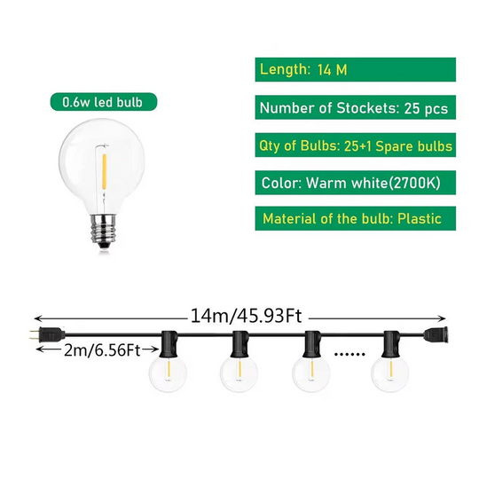 Outdoor String Lights with LED Bulbs and Weather Resistance