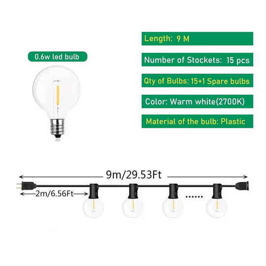 Outdoor String Lights with LED Bulbs and Weather Resistance