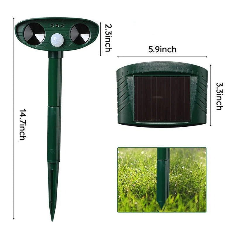 Outdoor Ultrasonic Animal Repeller with Solar Power and Motion Sensor