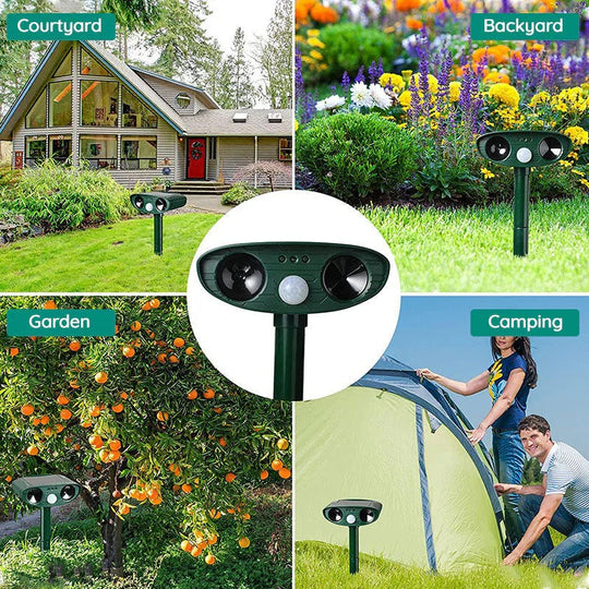 Outdoor Ultrasonic Animal Repeller with Solar Power and Motion Sensor