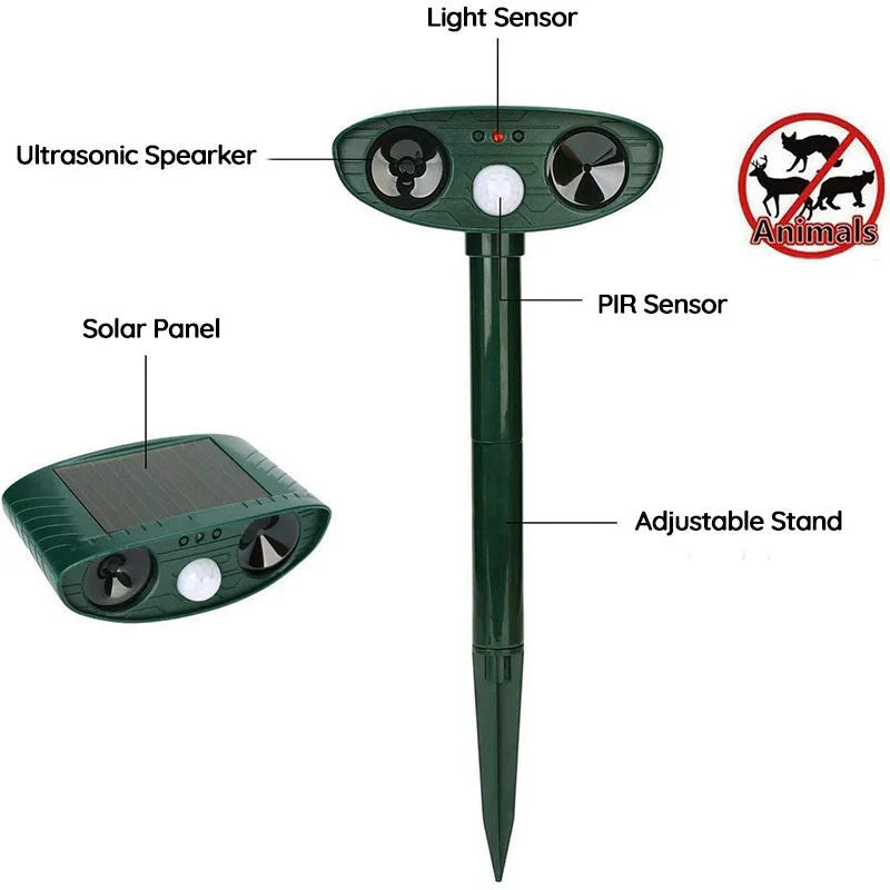 Outdoor Ultrasonic Animal Repeller with Solar Power and Motion Sensor