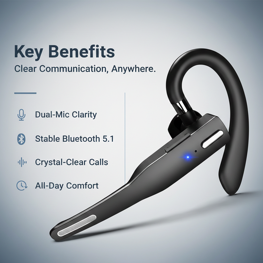 Bluetooth Headset with Wireless Connectivity and Dual Microphones