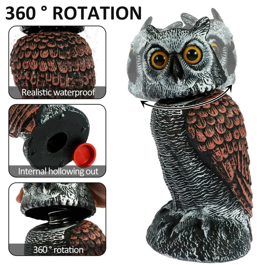 Owl Decoy with Rotating Head and Wind Activation