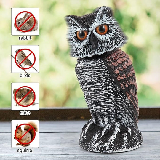 Owl Decoy with Rotating Head and Wind Activation