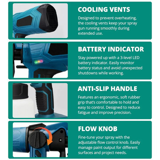 Paint Sprayer with Cordless Design and Adjustable Settings
