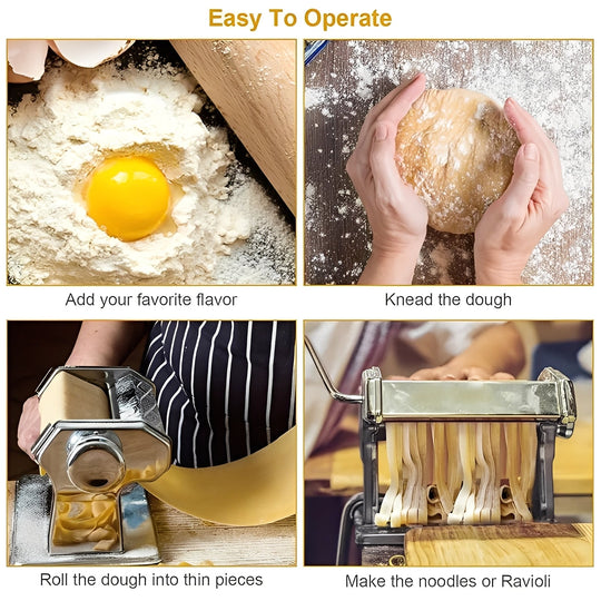 Pasta Maker with Stainless Steel Design and Adjustable Thickness