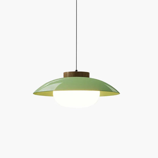 Pendant Light with Metal Shade and Wooden Accent