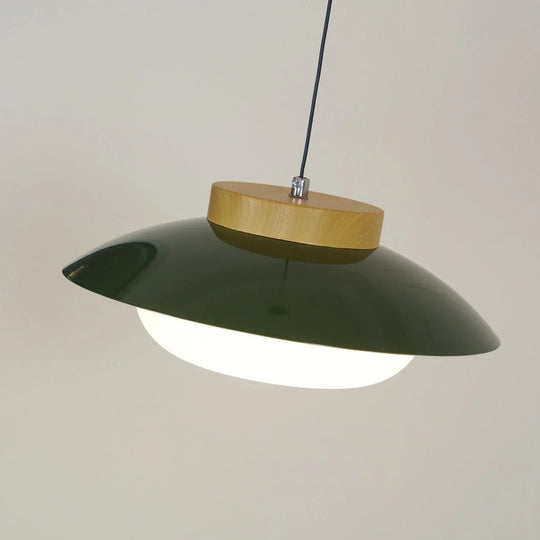 Pendant Light with Metal Shade and Wooden Accent