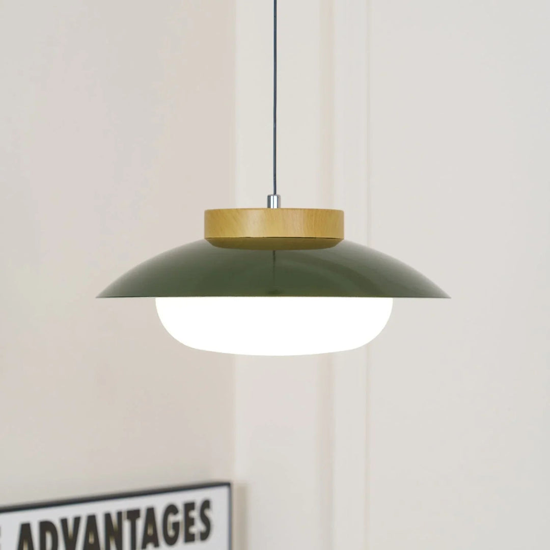 Pendant Light with Metal Shade and Wooden Accent