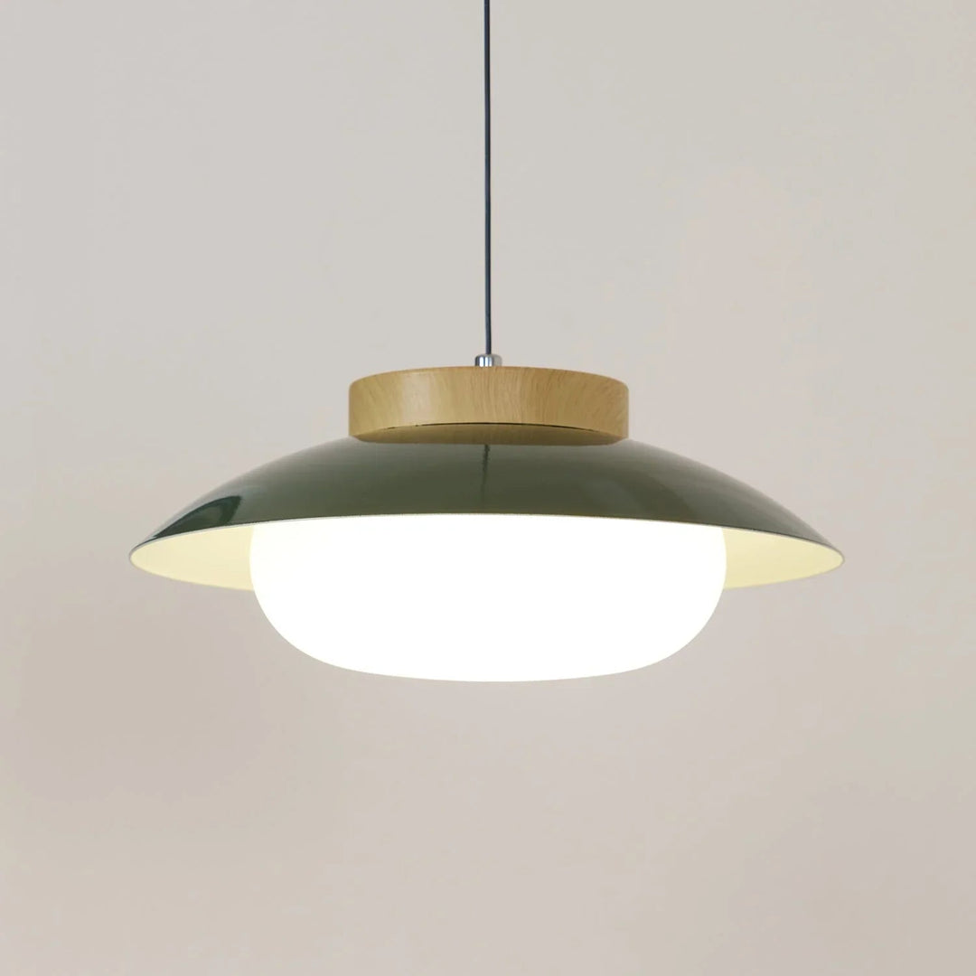 Pendant Light with Metal Shade and Wooden Accent