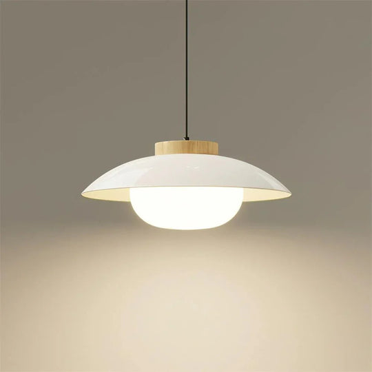 Pendant Light with Metal Shade and Wooden Accent
