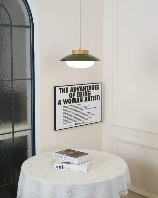 Pendant Light with Metal Shade and Wooden Accent