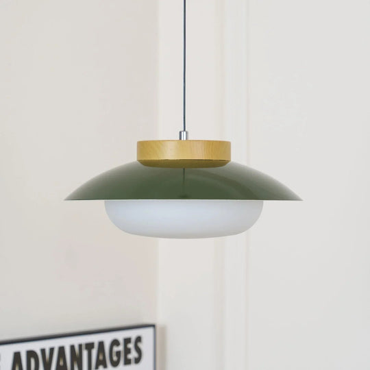 Pendant Light with Metal Shade and Wooden Accent