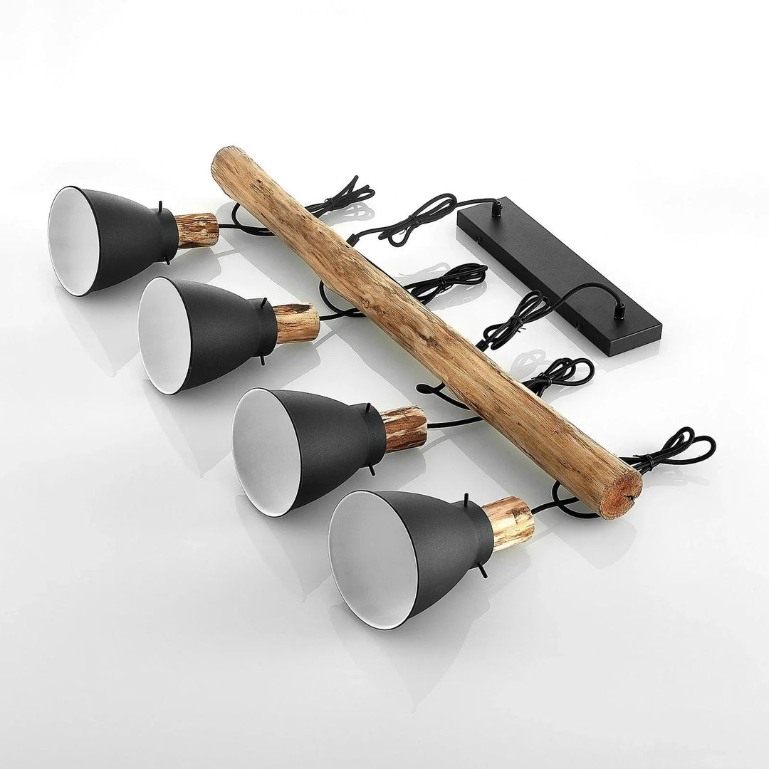 Pendant Light with Rustic Wood and Black Metal