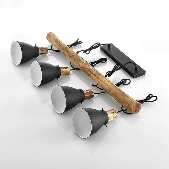 Pendant Light with Rustic Wood and Black Metal