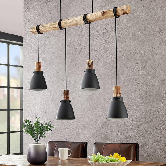 Pendant Light with Rustic Wood and Black Metal