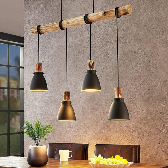 Pendant Light with Rustic Wood and Black Metal