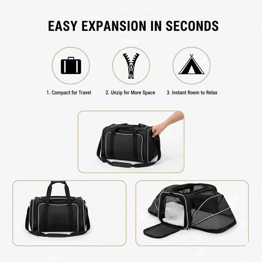 Pet Carrier with Expandable Design and Mesh Ventilation