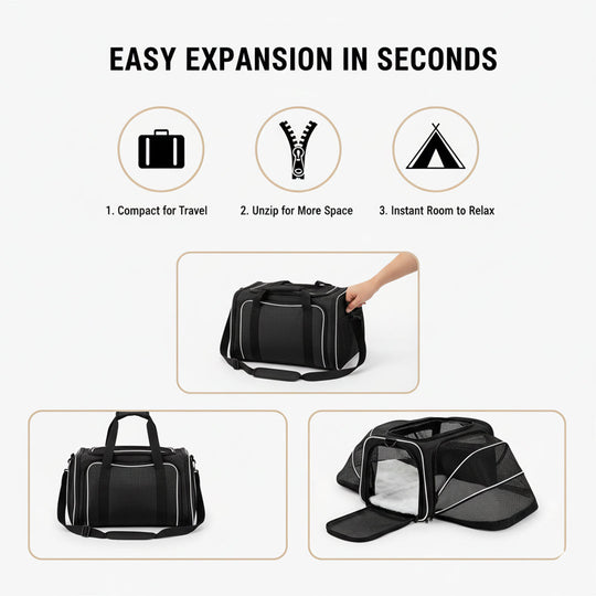 Pet Carrier with Expandable Design and Mesh Ventilation