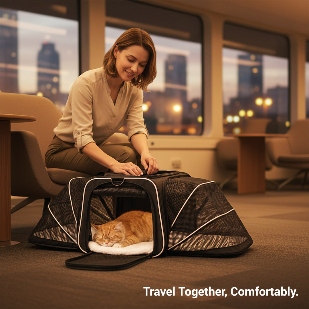 Pet Carrier with Expandable Design and Mesh Ventilation