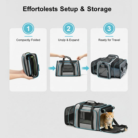 Pet Carrier with Foldable Design and Secure Travel