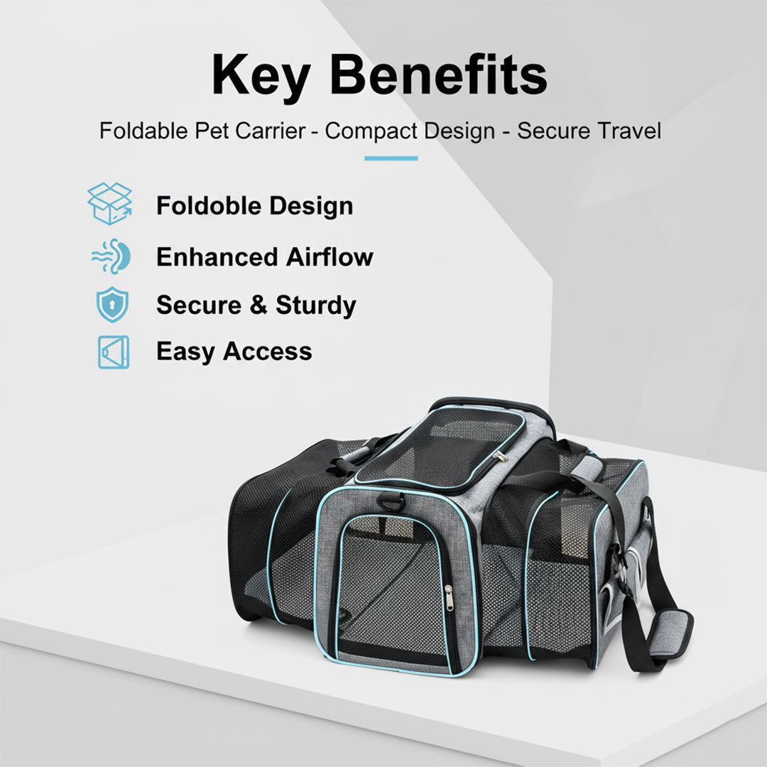 Pet Carrier with Foldable Design and Secure Travel