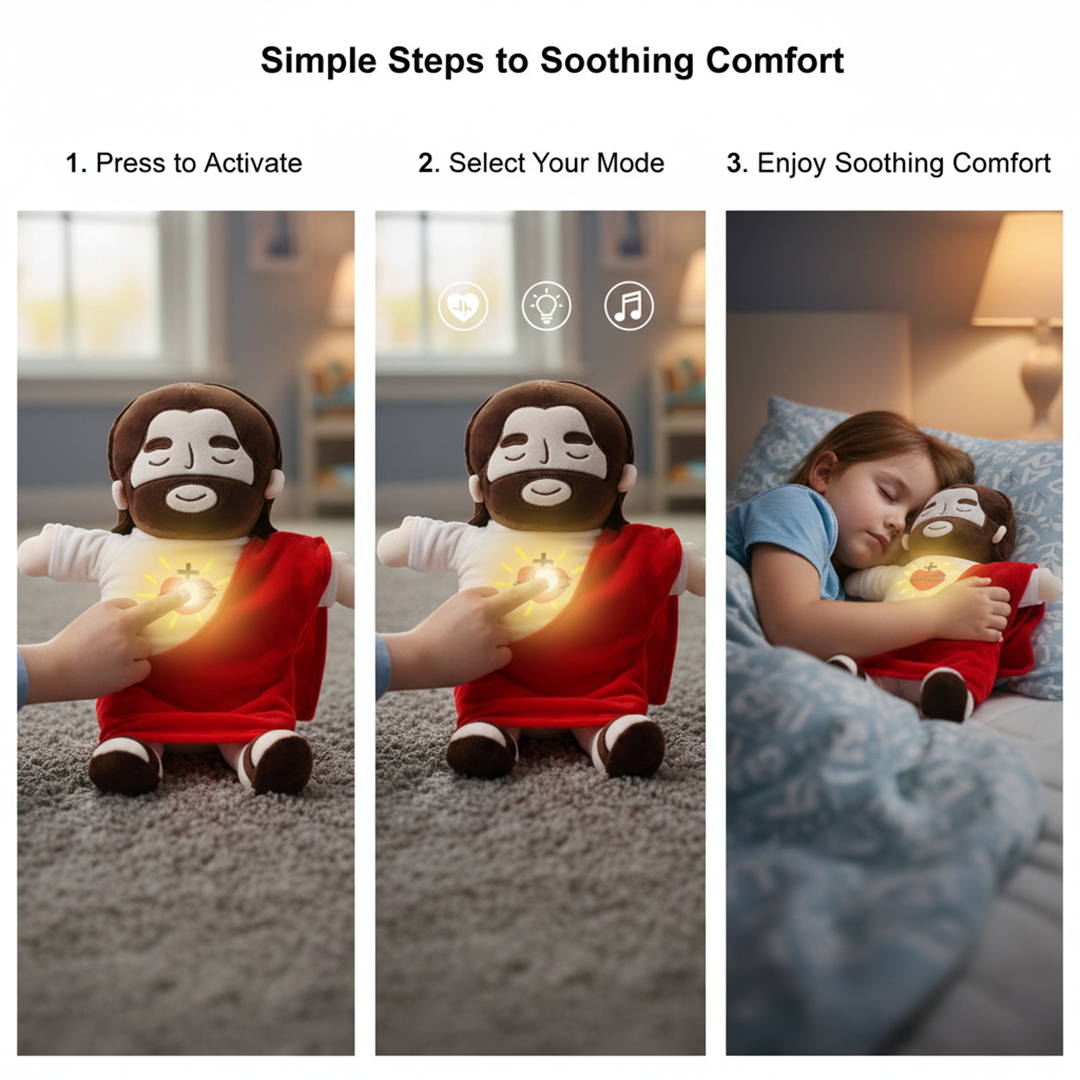 Plush Jesus Toy with Breathing Action and Light Option