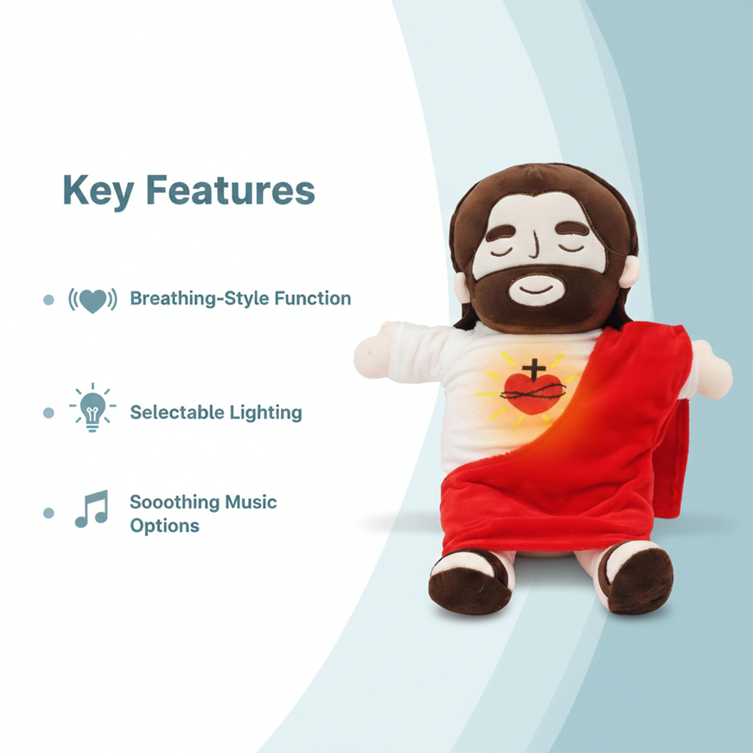 Plush Jesus Toy with Breathing Action and Light Option