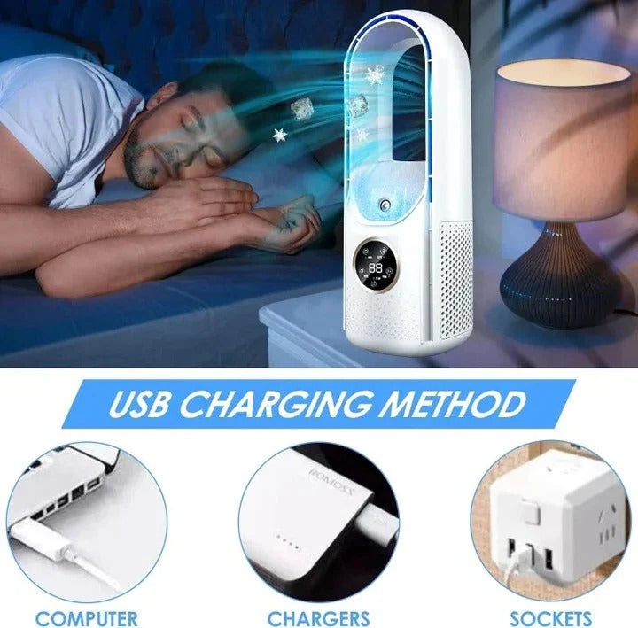 Portable Air Conditioner with Blade-Free Design and Silent Operation