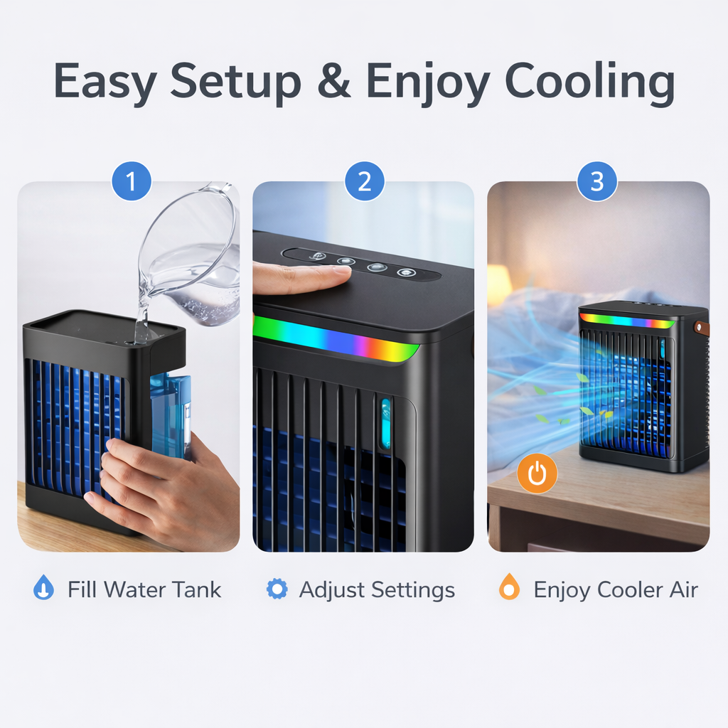 Portable Air Cooler with Adjustable Settings and Compact Design