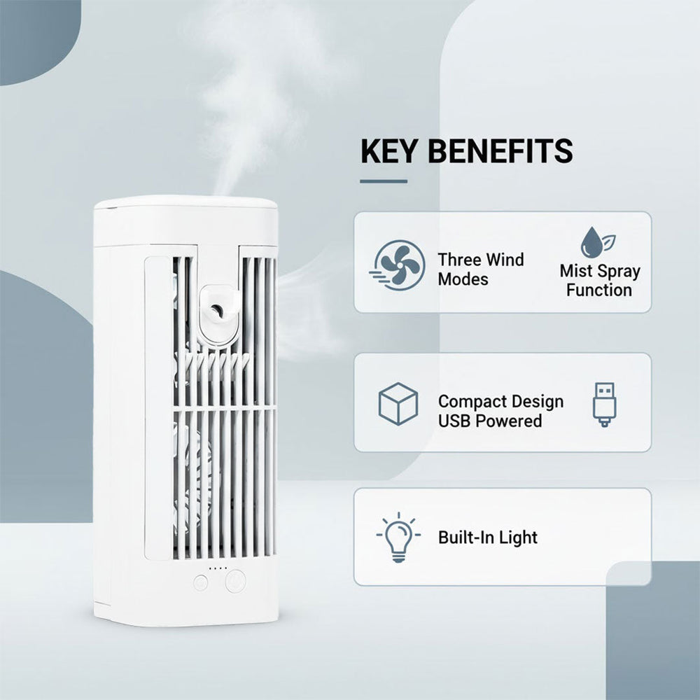 Portable Air Cooler with Desk Fan and Spray Mist