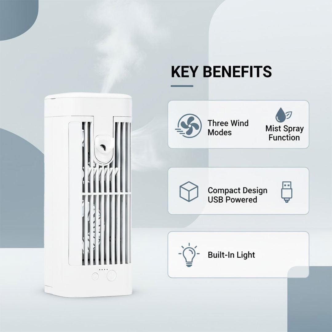 Portable Air Cooler with Desk Fan and Spray Mist