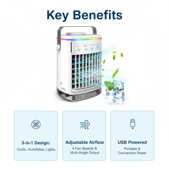 Portable Air Cooler with Humidifier and LED Light