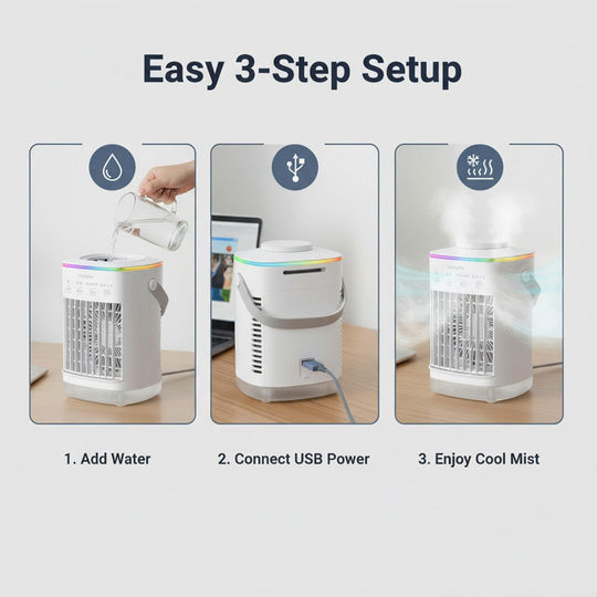 Portable Air Cooler with Humidifier and LED Light