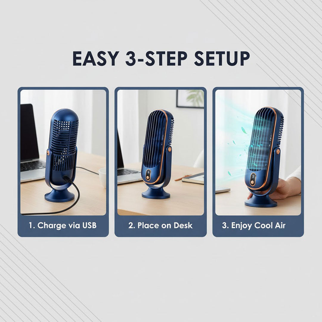 Portable Air Cooler with USB Rechargeable Battery and Desktop Design