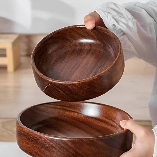 Serving Bowls with Walnut Wood and Round Design