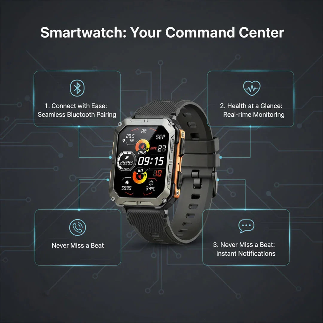 Smartwatch with Rugged Design and Health Monitoring