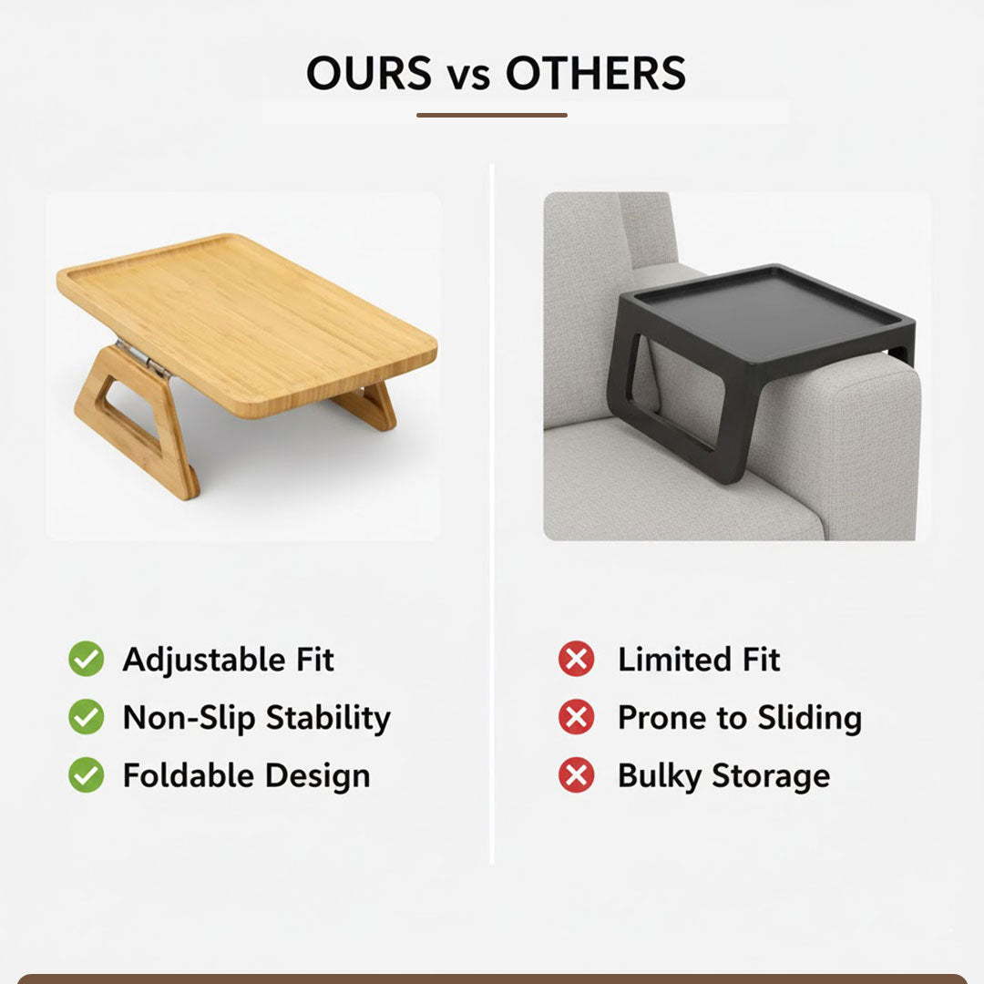 Sofa Arm Table with Non-Slip Grips and Adjustable Fit