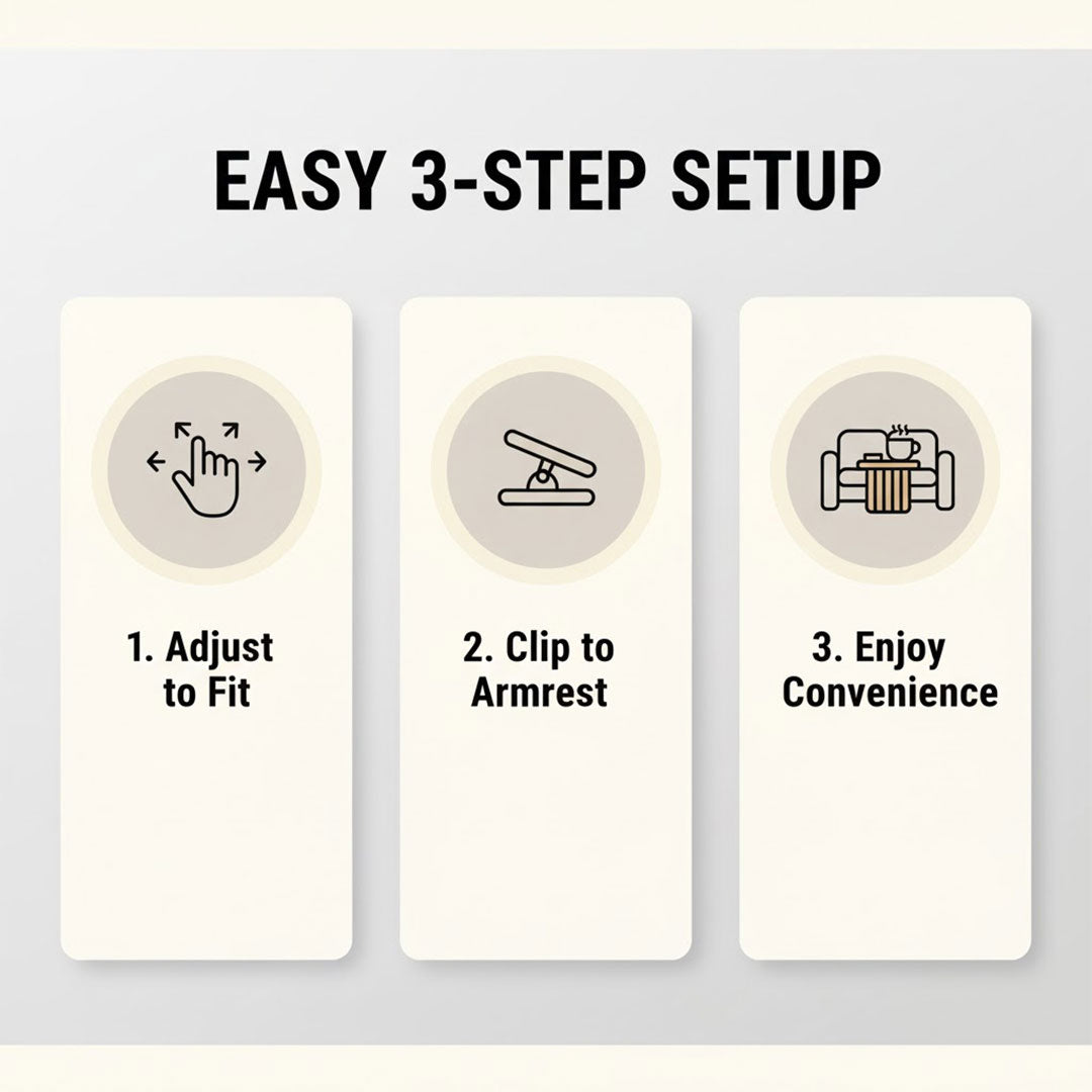 Sofa Arm Table with Non-Slip Grips and Adjustable Fit